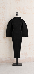 Issey Miyake Sculptural Pleated Midi Dress — Black, circa 1990s
