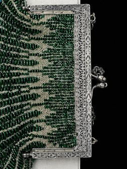 Antique Emerald Glass Beaded Reticule with Silver-Tone Frame, c.1900
