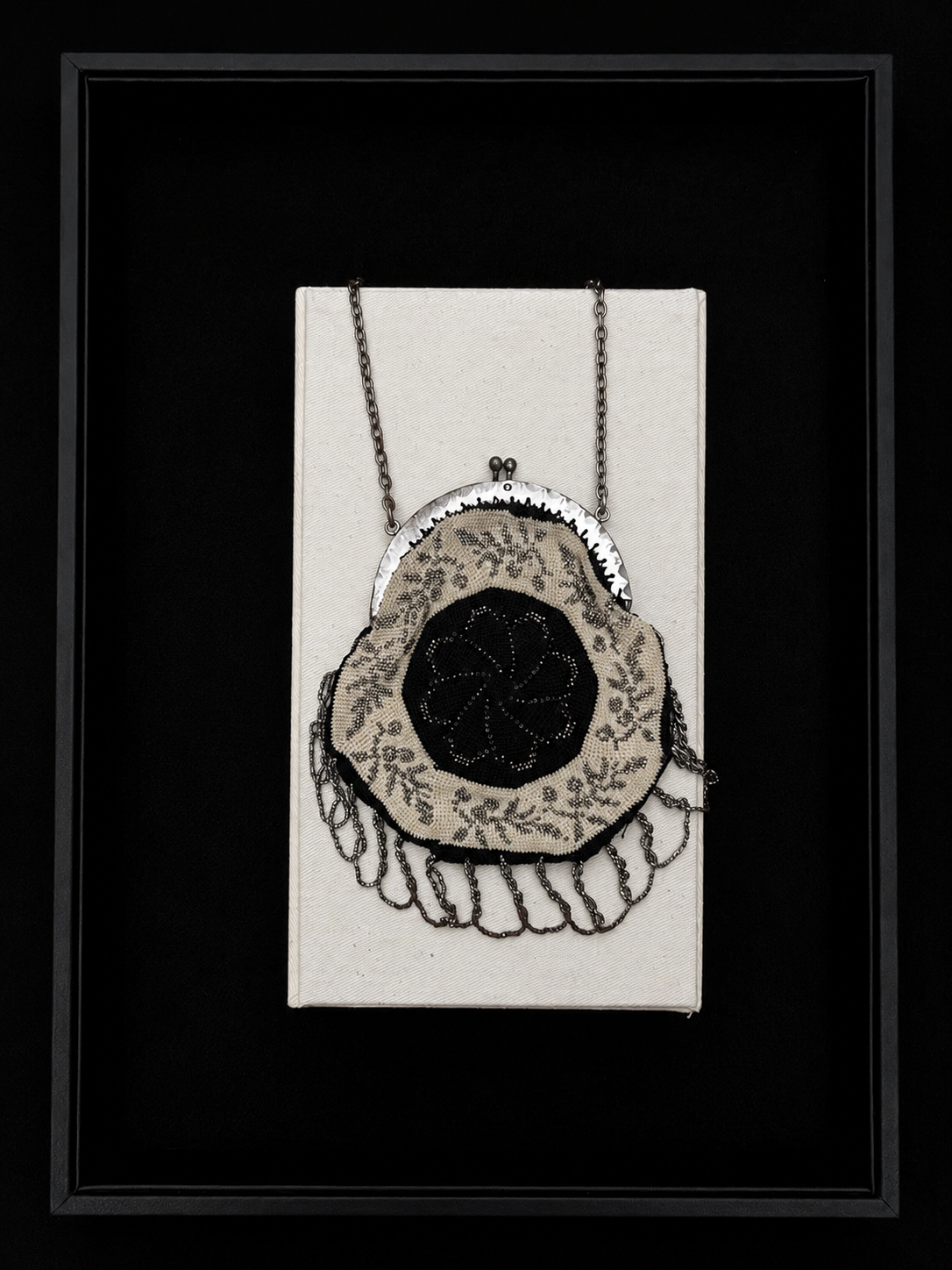 Cream & Black Floral Beaded Reticule