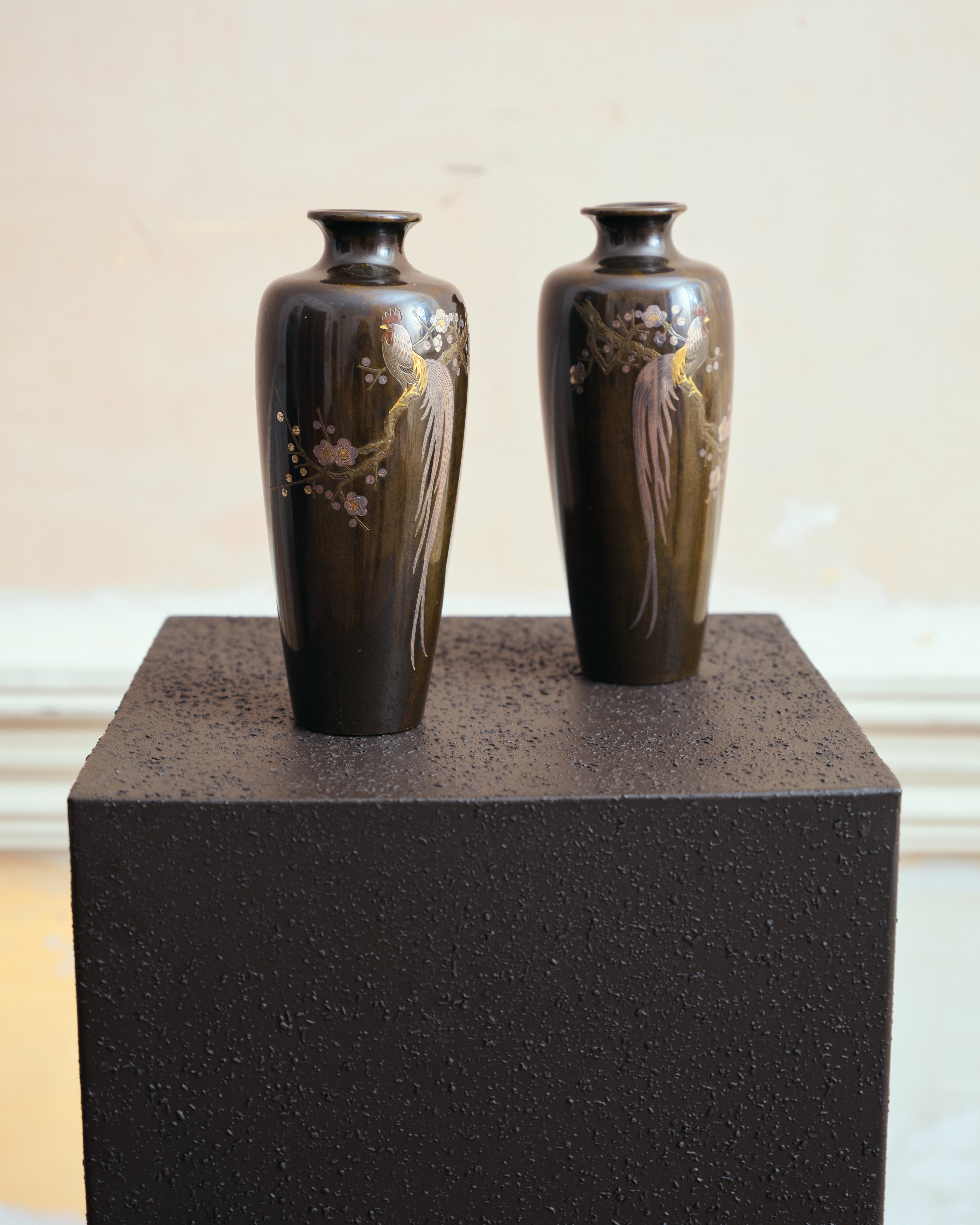 Pair of Japanese Meiji Period Bronze mixed Vases