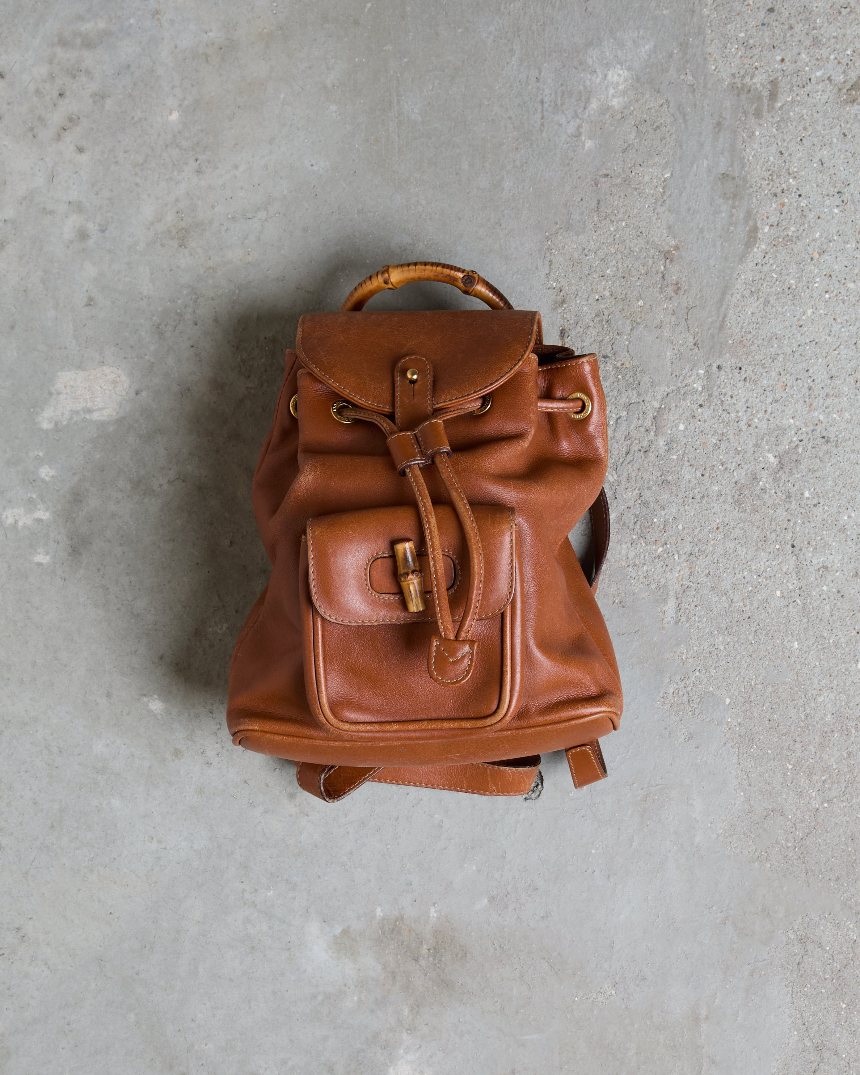 Vintage Gucci Bamboo Handle Leather Backpack