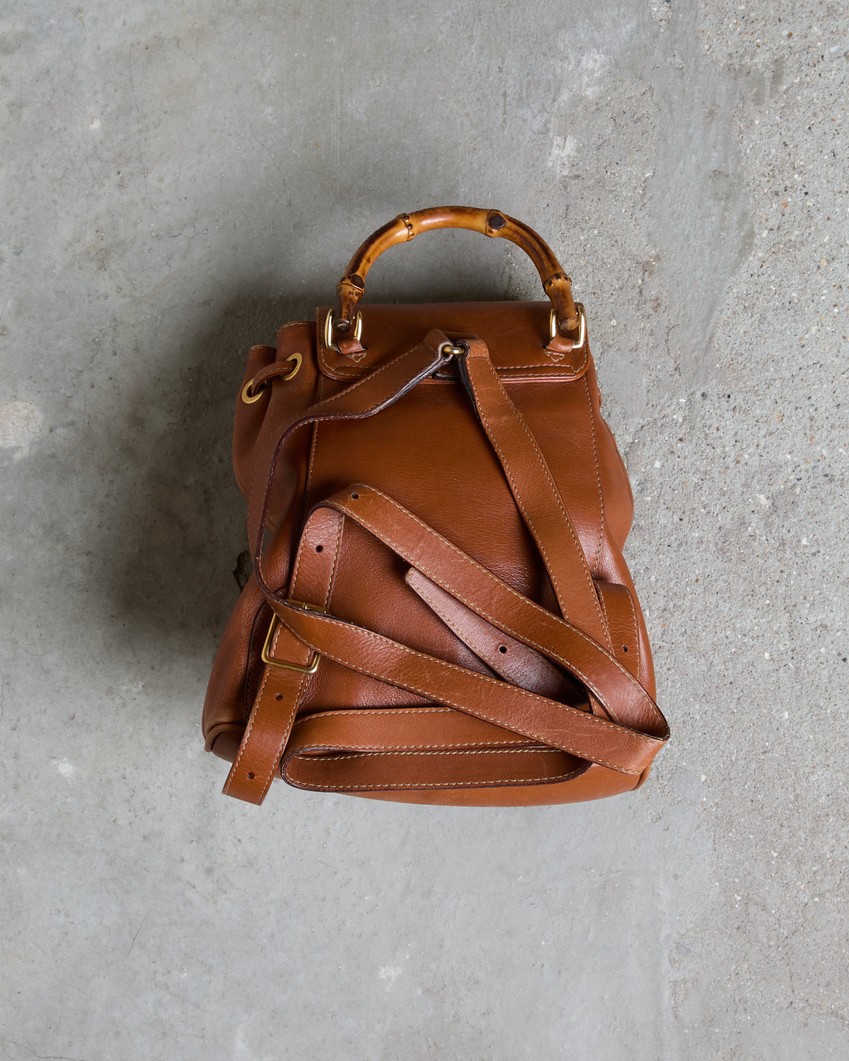 Vintage Gucci Bamboo Handle Leather Backpack