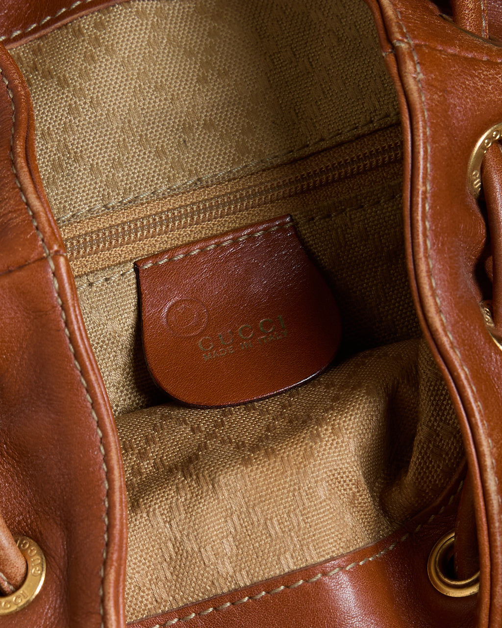 Vintage Gucci Bamboo Handle Leather Backpack