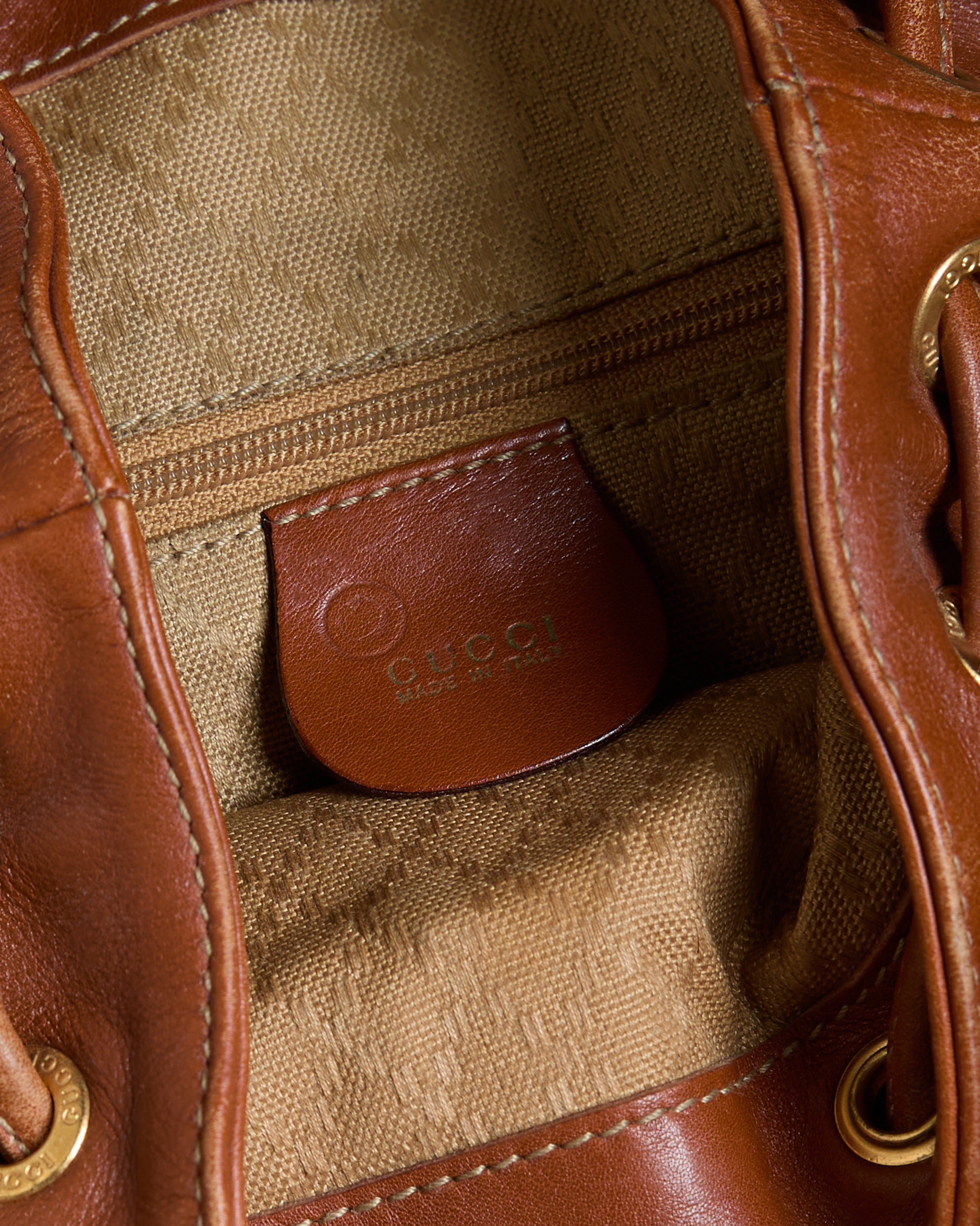 Vintage Gucci Bamboo Handle Leather Backpack