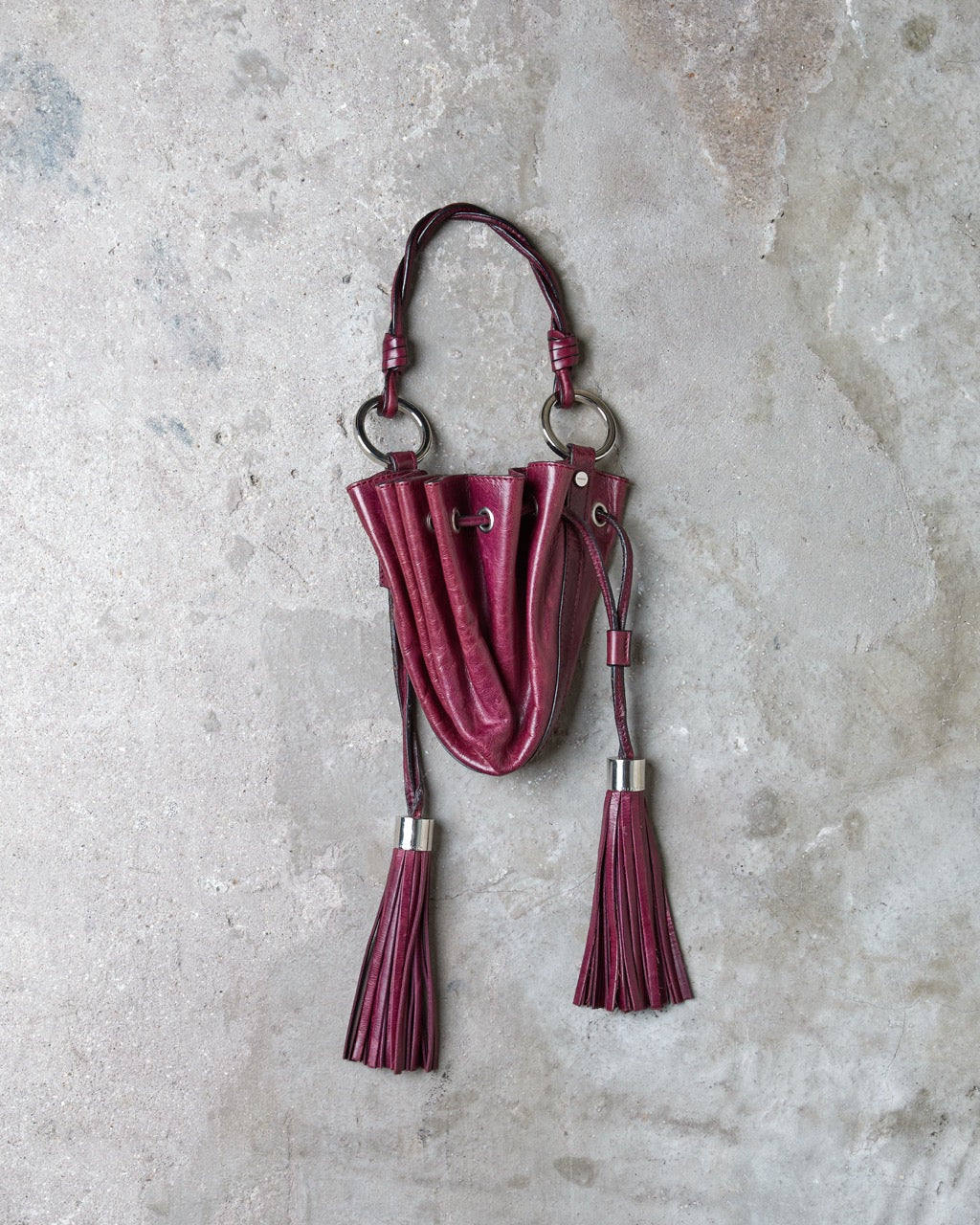 Vintage Givenchy Burgundy Leather Mini Bucket Bag with Tassel