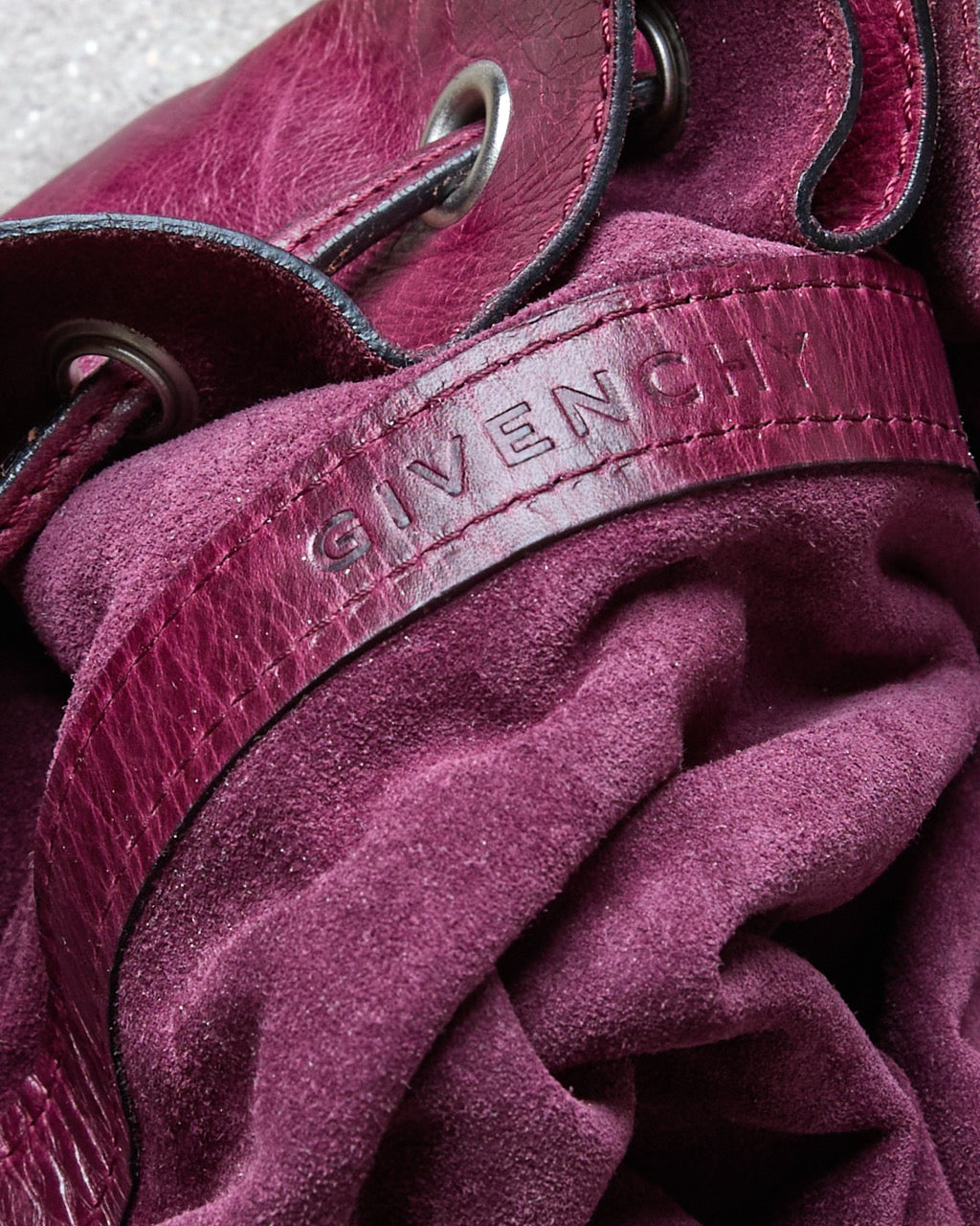 Vintage Givenchy Burgundy Leather Mini Bucket Bag with Tassel