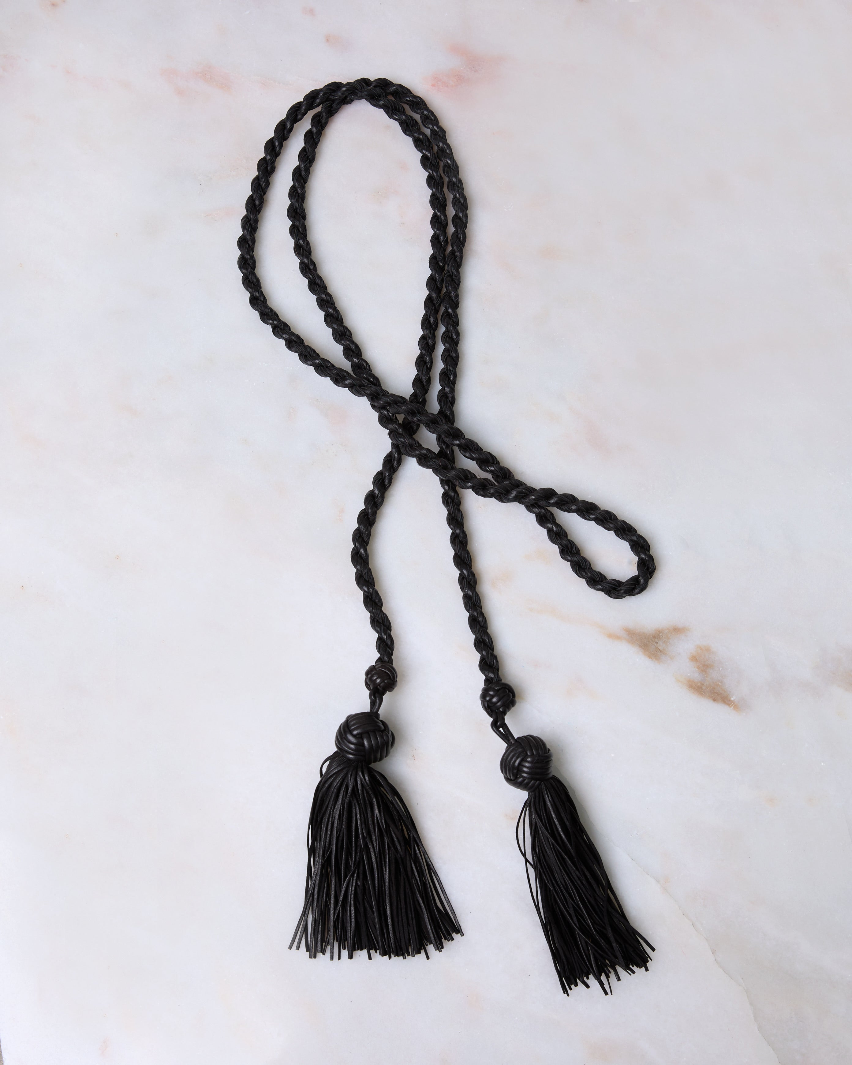 Braided Leather Rope Belt with Tassel