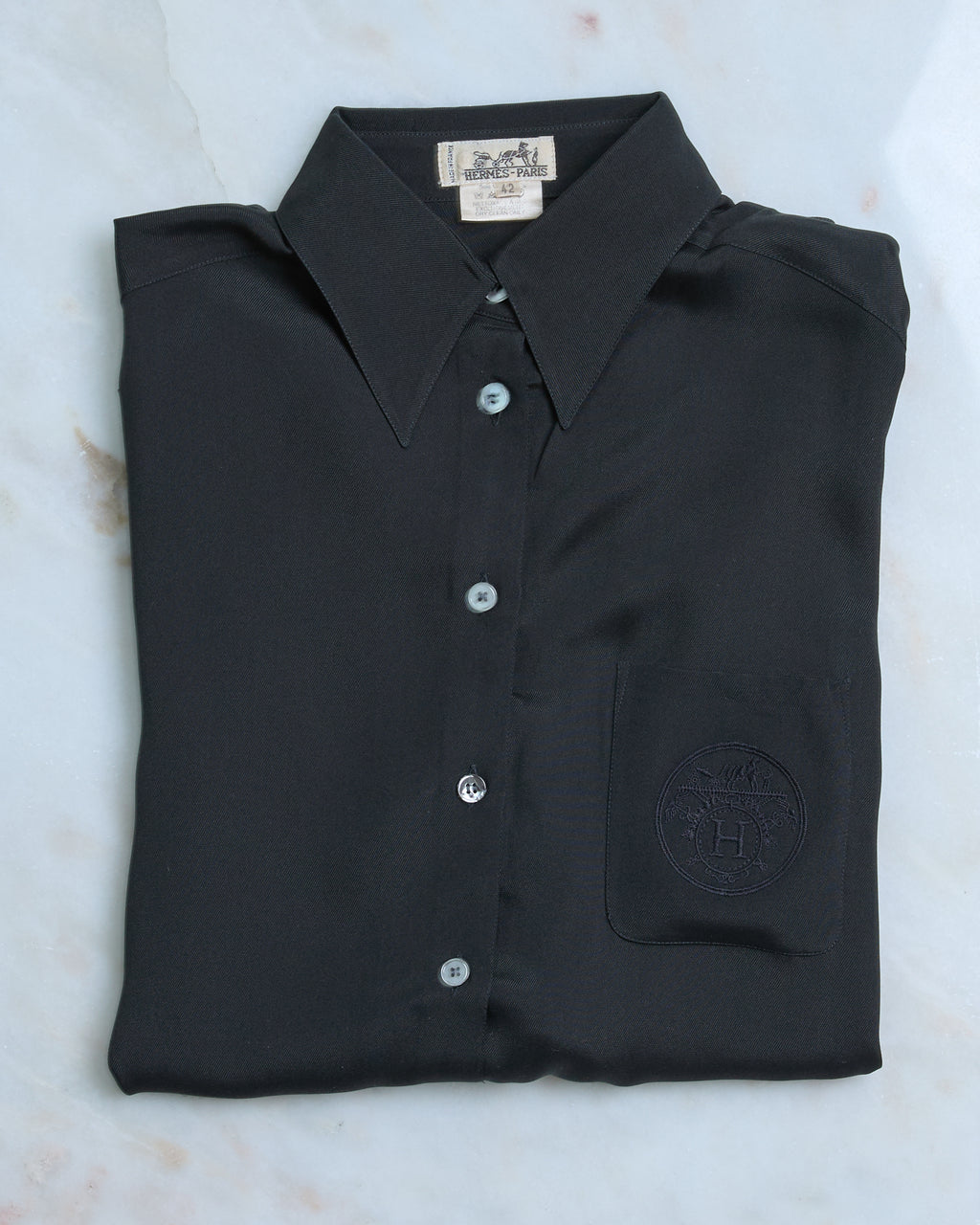 Hermès Silk Twill Blouse with Duc Carriage Embroidered Crest