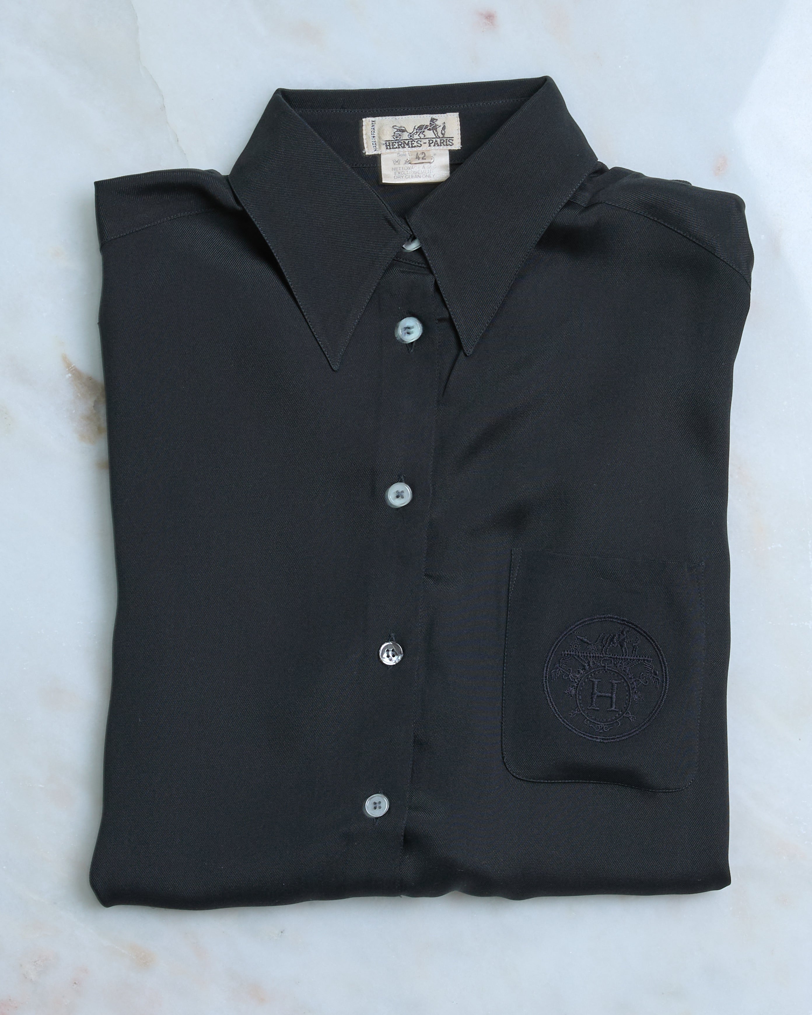 Hermès Silk Twill Blouse with Duc Carriage Embroidered Crest
