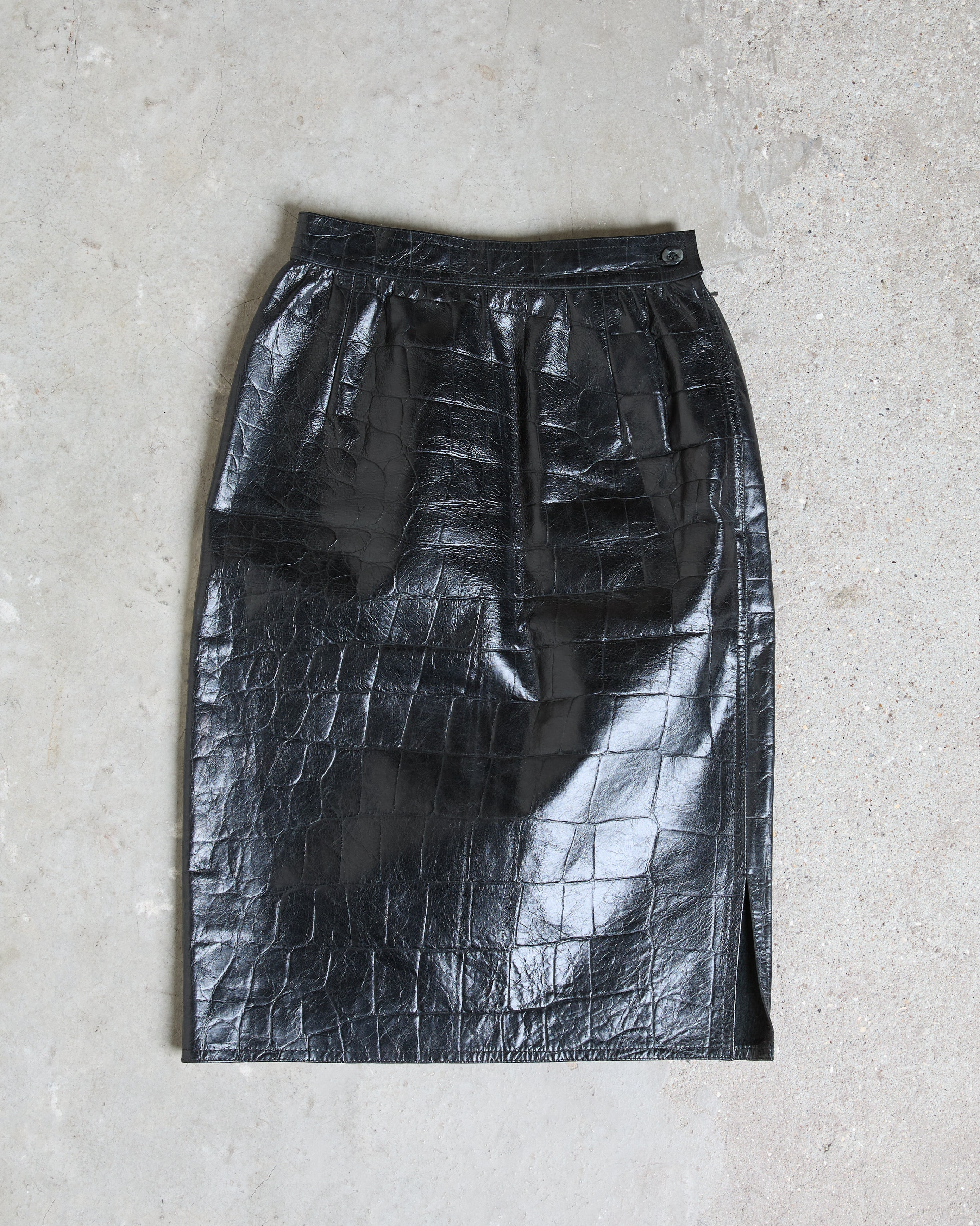 Vintage Emanuel Ungaro Parallèle Croc-Embossed Leather Skirt